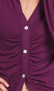 Stretchy Button Shirt W Ruched Detail PLUM
