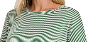 Ribbed Boat Neck Top GREEN