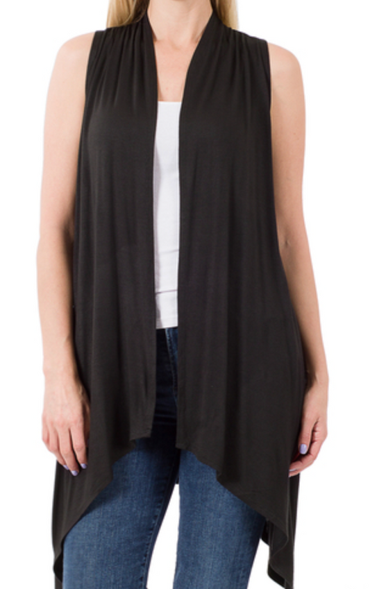 Sleeveless Drape Cardi BLACK