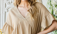 Load image into Gallery viewer, Crinkle V~Neck Tunic Dress BEIGE
