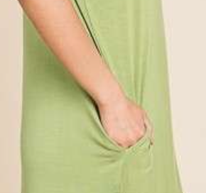 Relaxed V Neck T Shirt Dress OLIVE