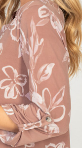 3/4 Sleeve Floral Print Knit MAUVE