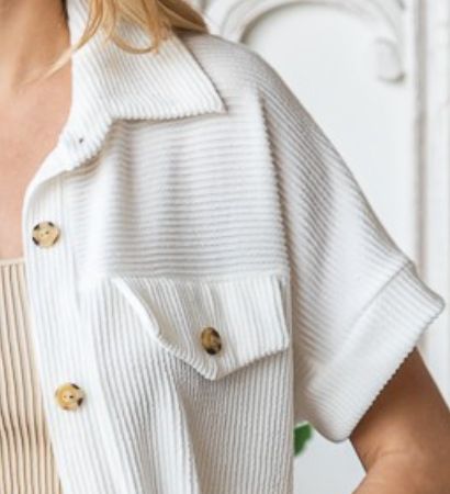 Ribbed Button Down OFF WHITE