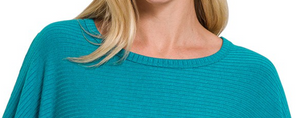 PS Ribbed Batwing Boat Neck TEAL