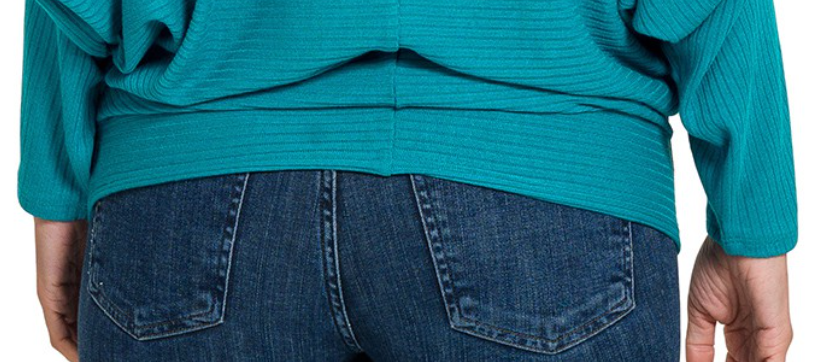 PS Ribbed Batwing Boat Neck TEAL