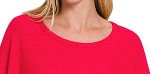 PS Ribbed Batwing Boat Neck RED
