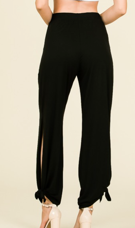 Split Side Tied Hem Pants BLACK