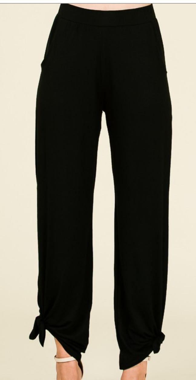 Split Side Tied Hem Pants BLACK