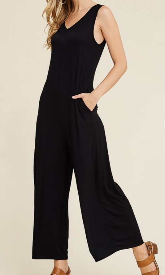 Sleeveless Jumpsuit W Pockets BLACK