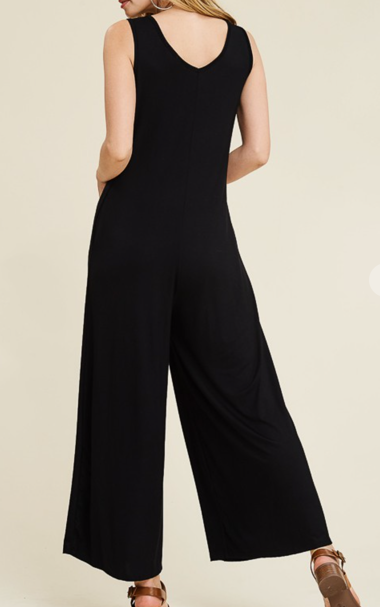 Sleeveless Jumpsuit W Pockets BLACK