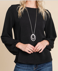 Textured Knit Bell-Sleeve Tunic BLACK