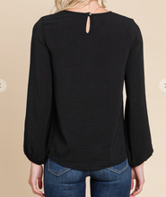 Load image into Gallery viewer, Textured Knit Bell-Sleeve Tunic BLACK
