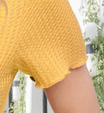 Load image into Gallery viewer, Cait Cropped Waffle Top MUSTARD
