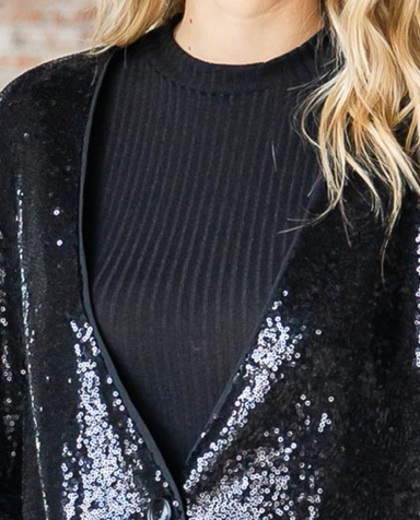 Shiny Sequin Lined Jacket BLACK