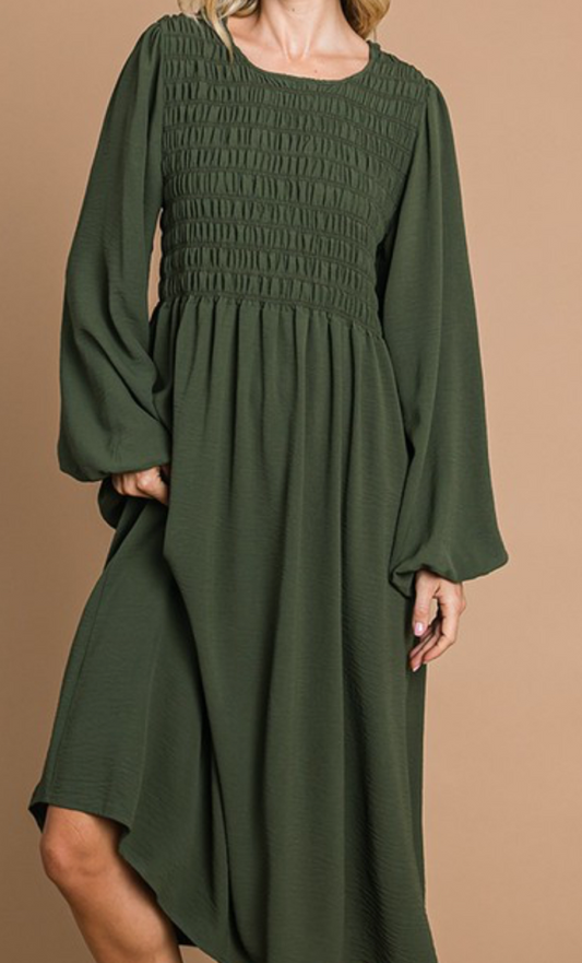 PS Smocking Detail Dress OLIVE