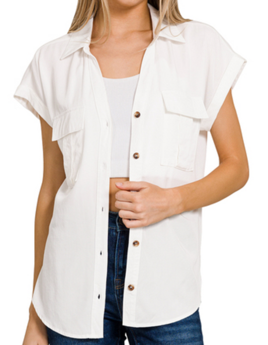 Reese Tencel Collared Top OFF WHITE