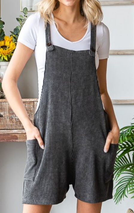 Ribbed Patch Pocket Romper CHARCOAL