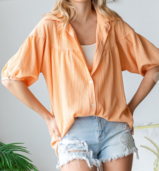 Shirred Button Down Blouse APRICOT