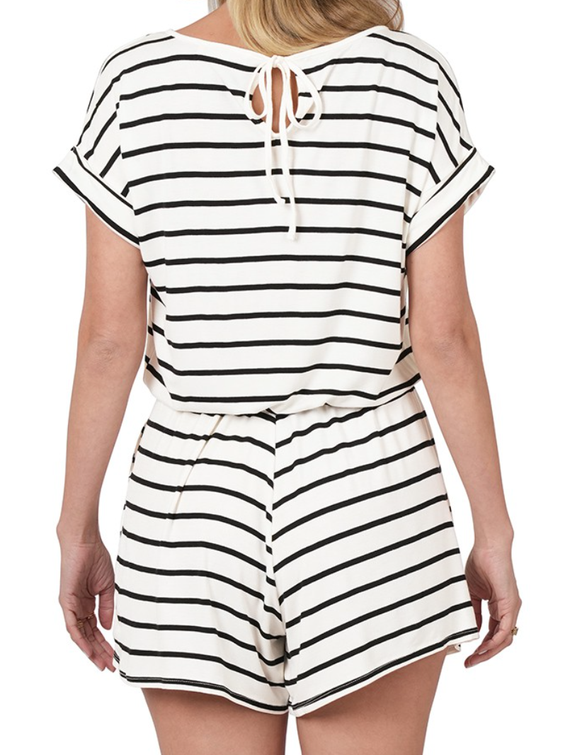 Drawstring Romper B&W