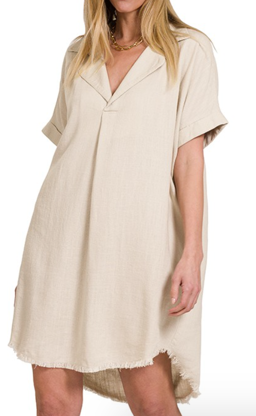 Matea Frayed Shirt Dress MOCHA