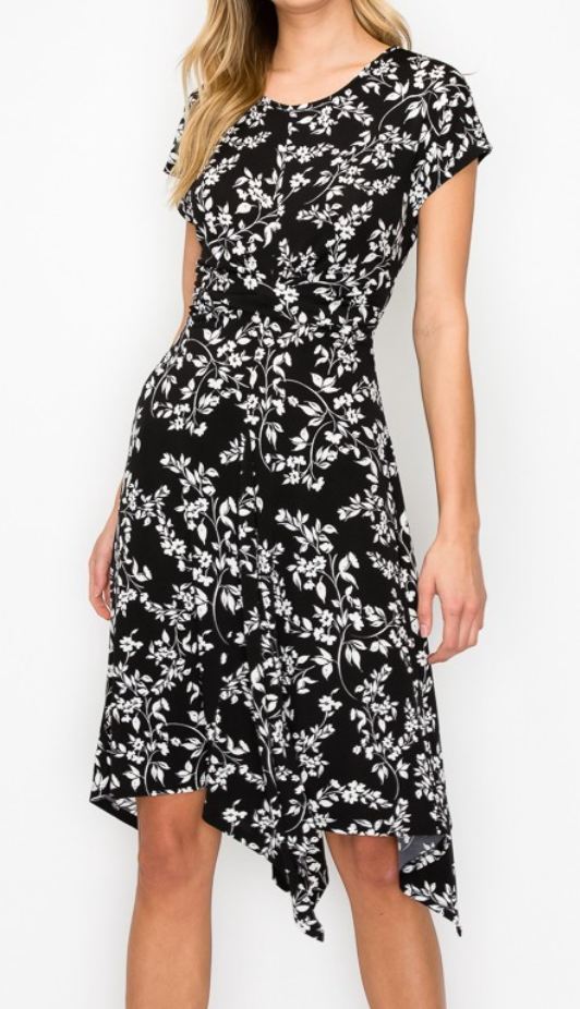 Floral Hanky Hem Dress BLACK