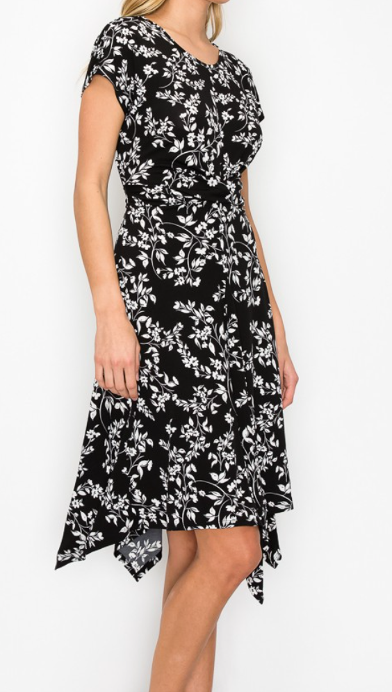 Floral Hanky Hem Dress BLACK