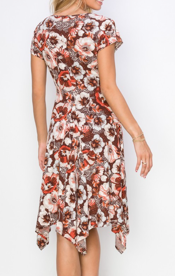 Floral Hanky Hem Dress BROWN