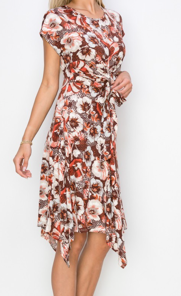 Floral Hanky Hem Dress BROWN