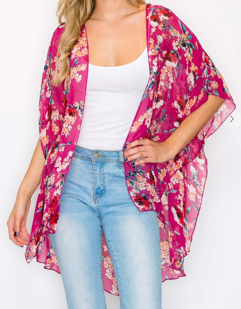 Chiffon Printed Kimono MAGENTA