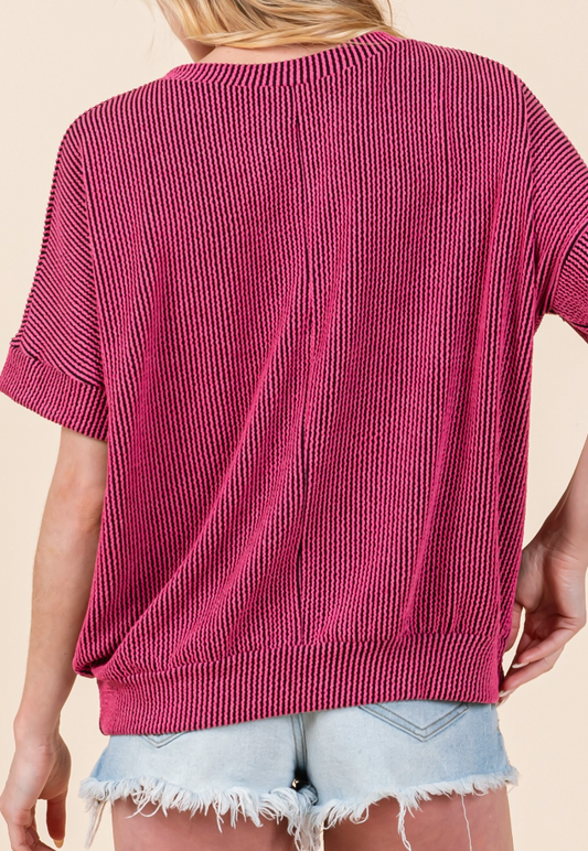 Notched Neck Rib FUCHSIA