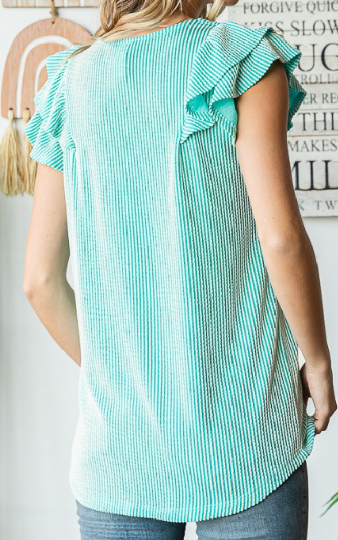 Ribbed Ruffle Sleeve AQUA