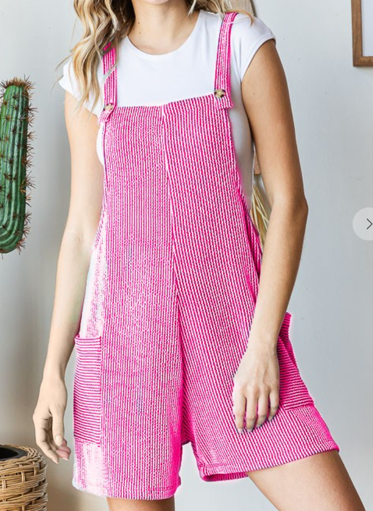 Ribbed Patch Pocket Romper PINK