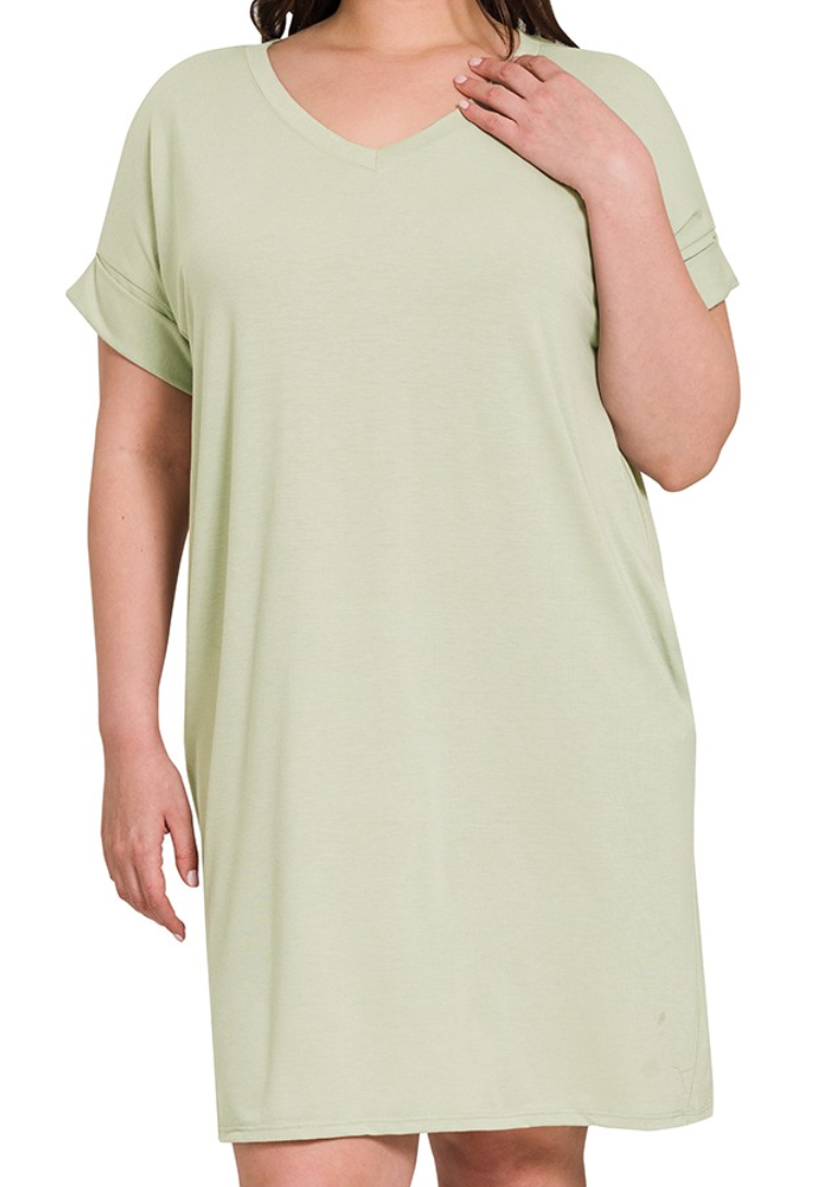 PS V~Neck Dress W Pockets SAGE