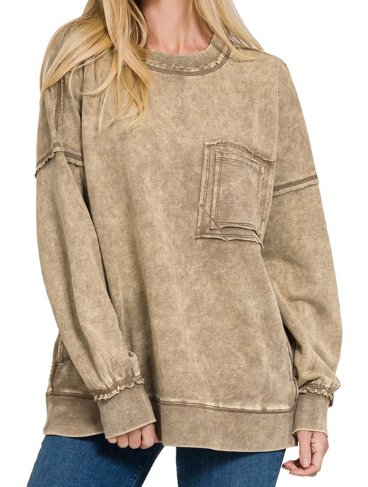 F/Terry Acid Wash Pocket Sweatshirt MOCHA