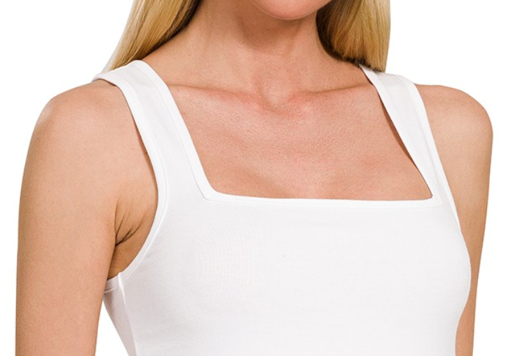 Square Neck Cropped Tank WHITE