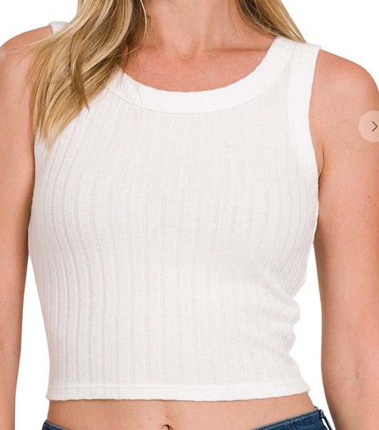 Cropped Rib Boat Neck OFF WHITE