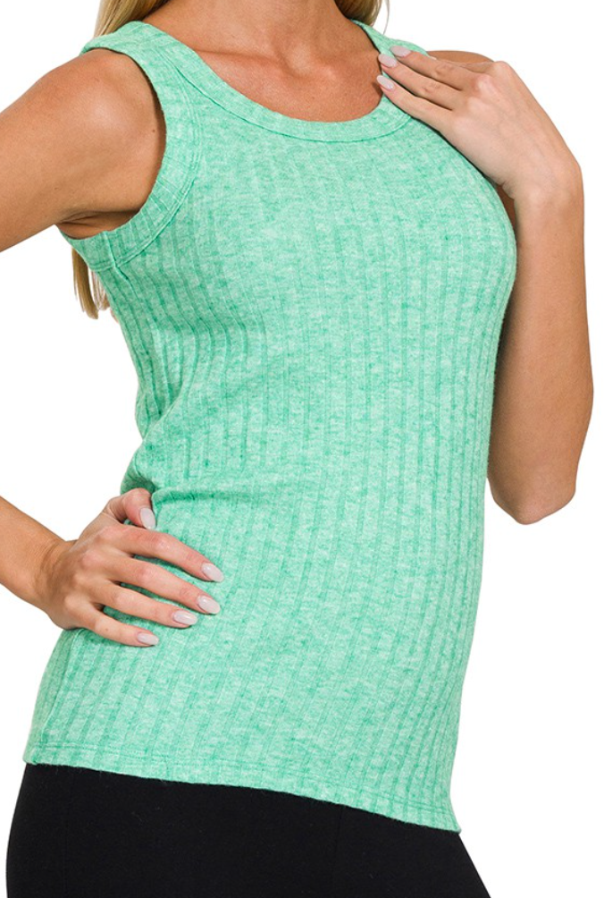 Ribbed Scoop Neck Tank GREEN