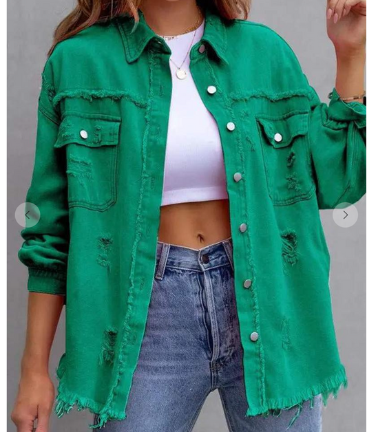 Distressed Denim Jacket GREEN