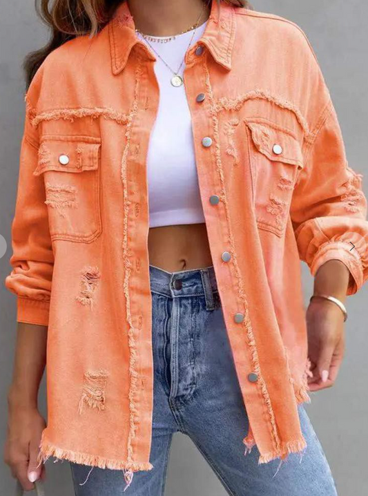 Distressed Denim Jacket ORANGE