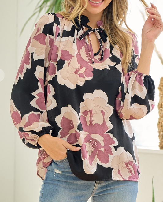 Amalia Floral Print Blouse BLACK