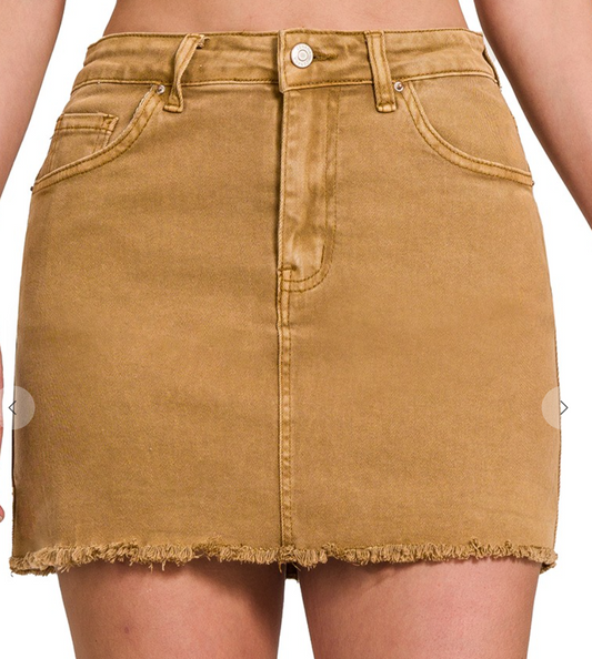 Acid Washed Frayed Hem Skirt DP CAMEL