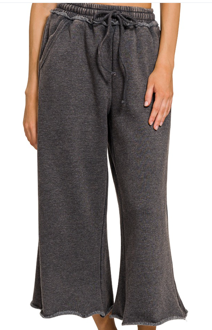 Acid Wash Palazzo Pants ASH BLACK