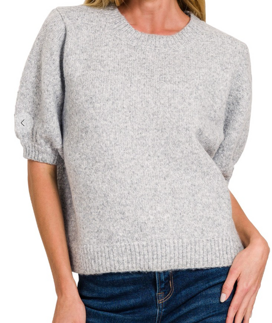 Melange Puff Sleeve Sweater GRAY