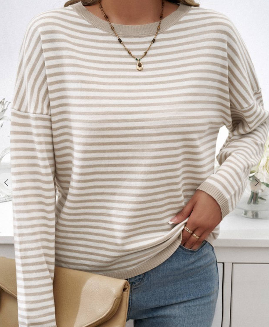 Round Neck Striped Sweater IVORY