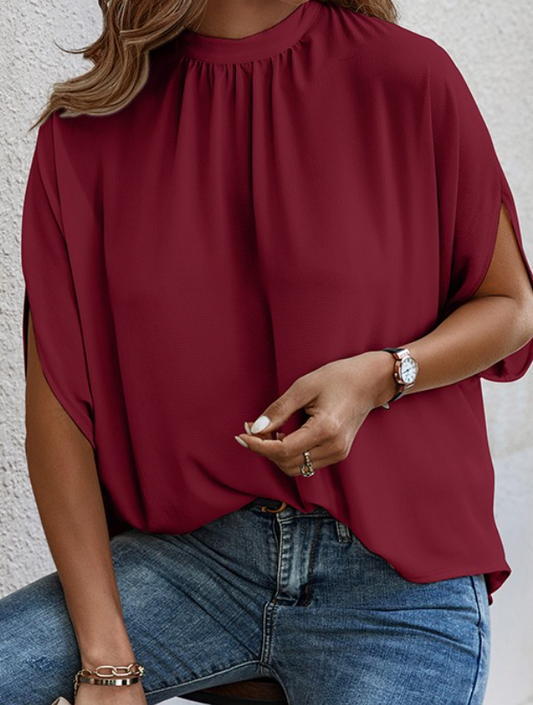 Solid Cape Loose Fit Blouse WINE