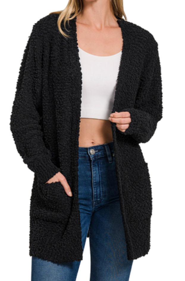 Popcorn Sweater Cardi BLACK