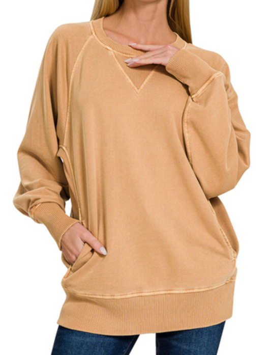 Pocketed Fr Terry Pullover CAMEL