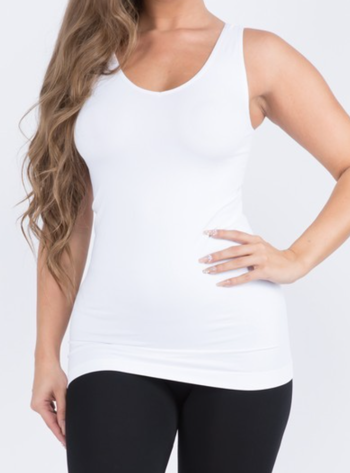 Reversible V or U Neckline Seamless Tank WHITE