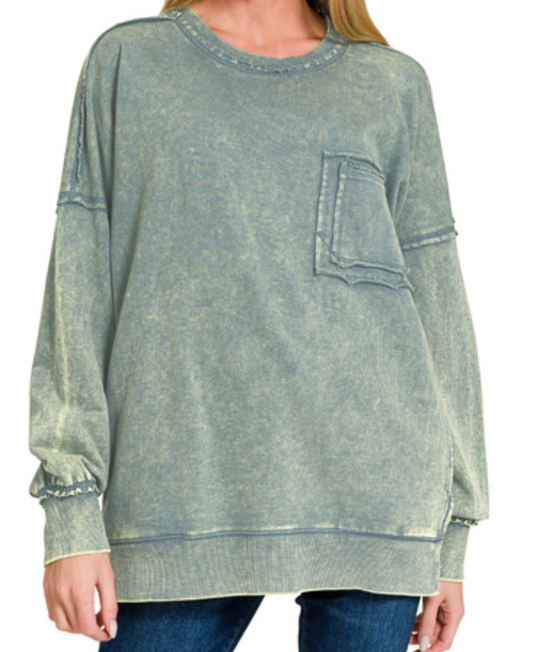 F/Terry Acid Wash Pocket Sweatshirt JADE