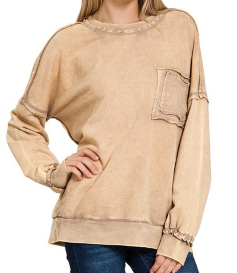 F/Terry Acid Wash Pocket Sweatshirt ASH MOCHA